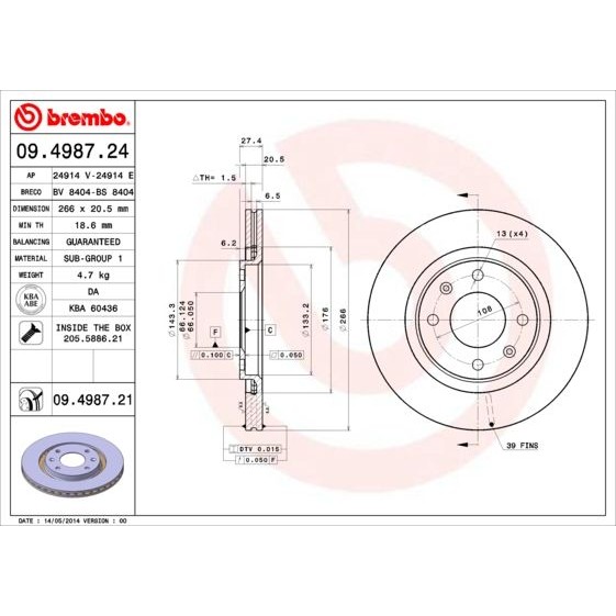 Снимка на Спирачен диск BREMBO 09.5004.10 за Hyundai Excel 1 (X-3) 1.3 i 12V - 84 коня бензин