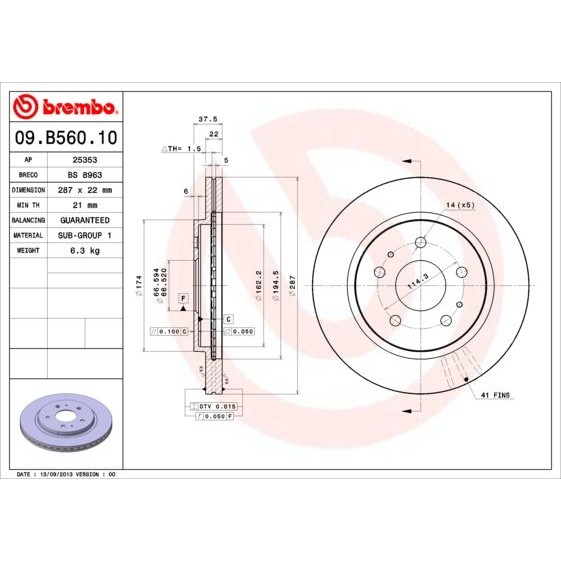 Снимка на Спирачен диск BREMBO COATED DISC LINE 09.B565.11 за Nissan Juke 1.5 dCi - 110 коня дизел