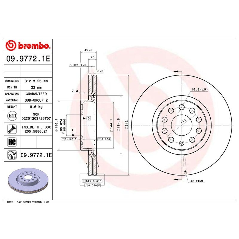 Снимка на Спирачен диск BREMBO MAX LINE 09.9772.75 за Skoda Octavia Combi (5E5) 2.0 TSI RS - 220 коня бензин