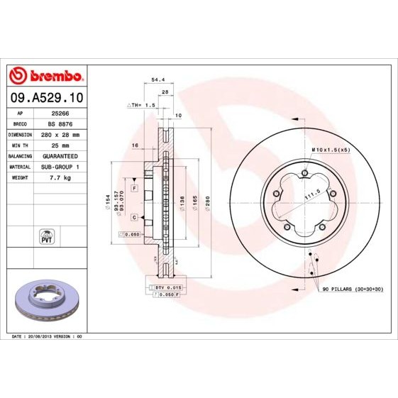 Снимка на Спирачен диск BREMBO PRIME LINE 09.A532.20 за Kia Soul 2 (PS) EV Electric - 110 коня електро