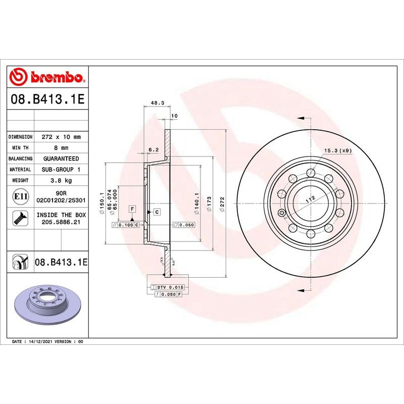 Снимка на Спирачен диск BREMBO XTRA LINE 08.B413.1X за Skoda Octavia Combi (5E5) 1.6 TDI - 105 коня дизел