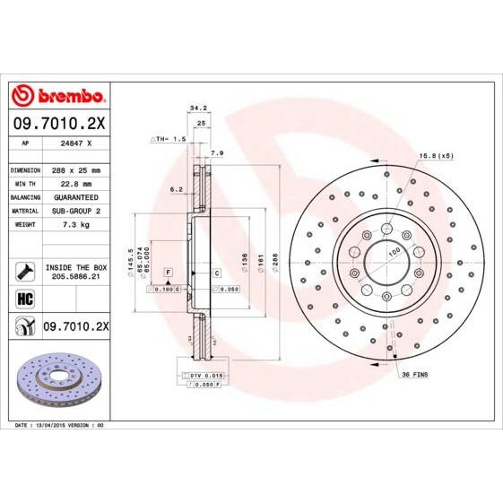 Снимка на Спирачен диск BREMBO XTRA LINE 09.7010.2X за Seat Leon (1M1) 1.9 TDI Syncro - 150 коня дизел