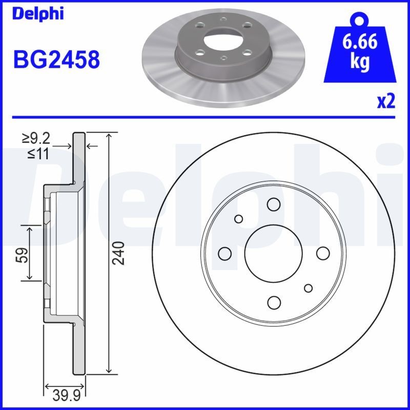 Снимка на Спирачен диск DELPHI BG2458 за Alfa Romeo 146 (930) Sedan 1.6 i.e. 16V T.S. (930.B2B, 930.B2C) - 120 коня бензин