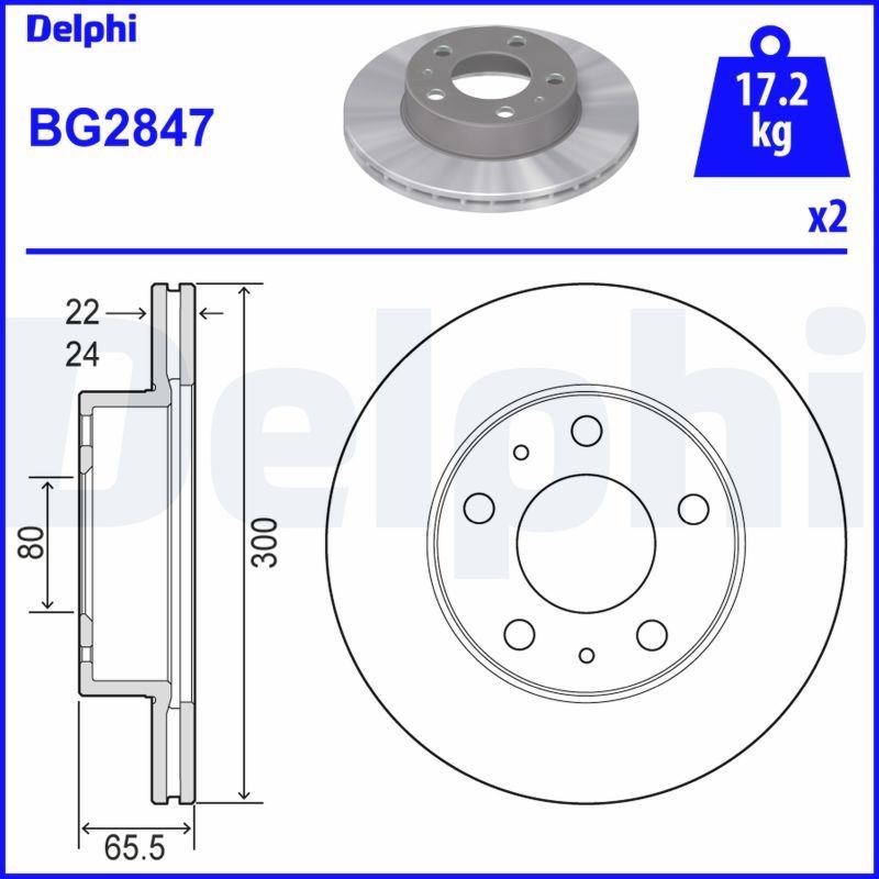 Снимка на Спирачен диск DELPHI BG2847 за Fiat Ducato Platform 250 150 Multijet 2,3 D - 148 коня дизел