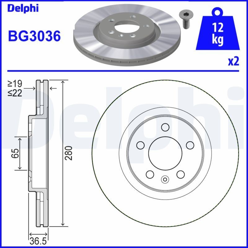 Снимка на Спирачен диск DELPHI BG3036 за Seat Leon (1M1) 1.9 TDI - 150 коня дизел