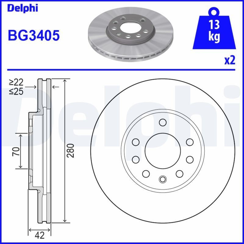 Снимка на Спирачен диск DELPHI BG3405 за Opel Astra G Hatchback 1.8 16V (F08, F48) - 116 коня бензин