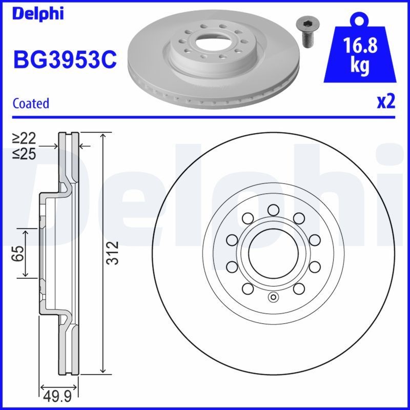 Снимка на Спирачен диск DELPHI BG3953C за Skoda Karoq (NU7) 1.0 TSI - 110 коня бензин