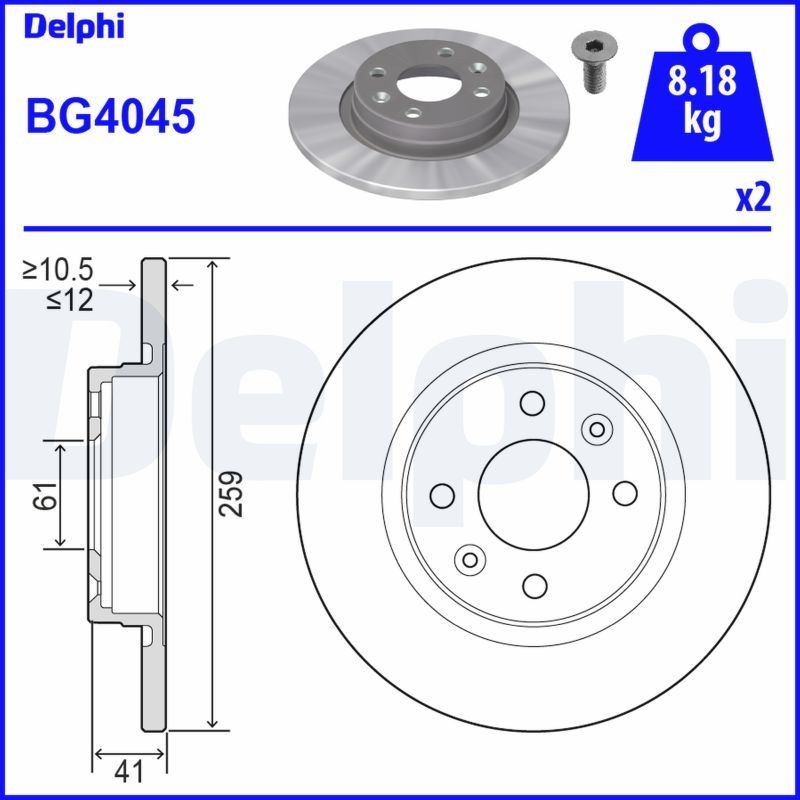 Снимка на Спирачен диск DELPHI BG4045 за Dacia Sandero 1.4 (BS0C, BS0A, BS0G, BS1F, BS0E) - 75 коня бензин