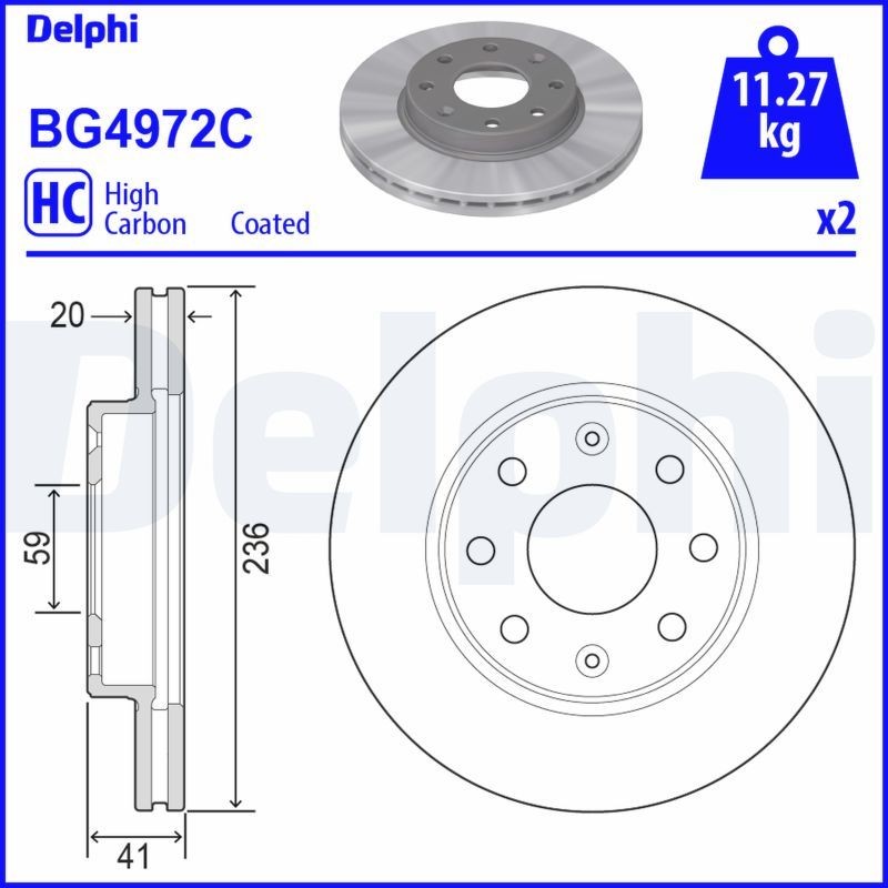 Снимка на Спирачен диск DELPHI BG4972C за CHEVROLET BEAT M300 1.0 - 68 коня бензин