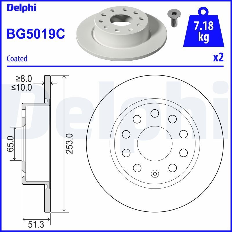 Снимка на Спирачен диск DELPHI BG5019C за Seat Altea (5P1) 1.4 16V - 86 коня бензин