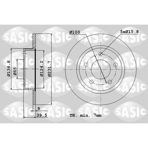 Снимка на Спирачен диск SASIC 9004589J за Audi A3 (8L1) 1.6 - 102 коня бензин