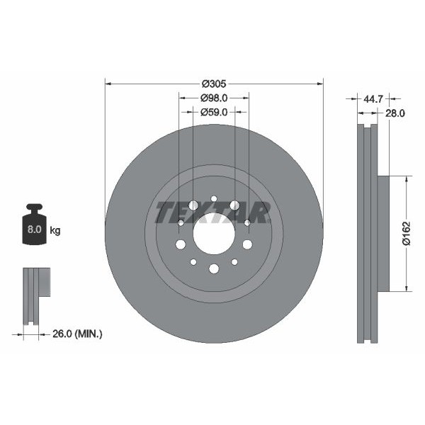 Снимка на Спирачен диск TEXTAR PRO 92092103 за Opel Astra H TwinTop 1.6 (L67) - 105 коня бензин