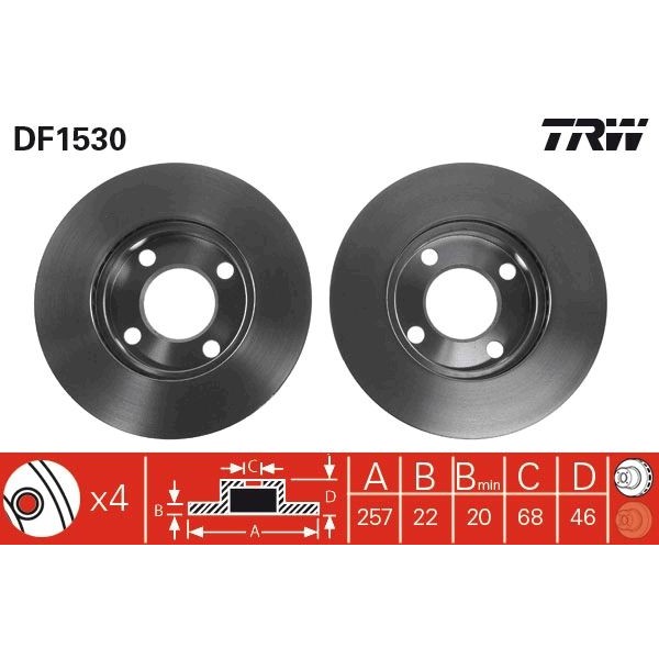 Снимка на Спирачен диск TRW черен DF1530 за Audi 100 Sedan (44, 44Q, C3) 2.2 Cat quattro - 137 коня бензин