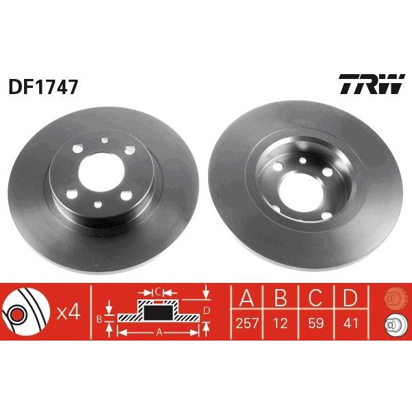 Снимка на Спирачен диск TRW черен DF1747 за Fiat Punto 188 1.9 DS 60 (188.031, .051, .231, .251) - 60 коня дизел