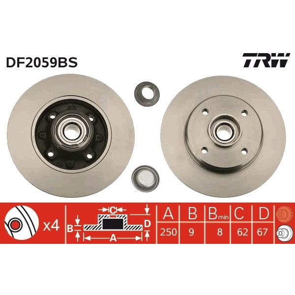 Снимка на Спирачен диск TRW DF2059BS за Citroen C3 III Hatchback 1.2 THP 110 - 110 коня бензин