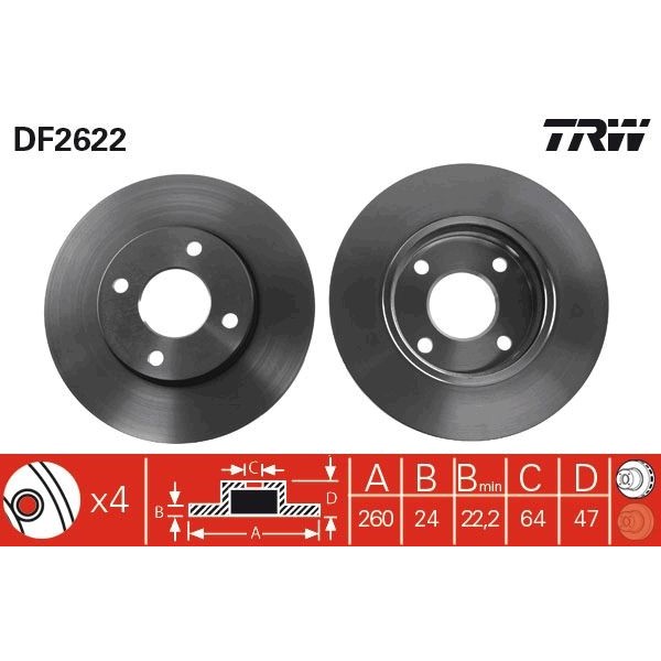 Снимка на Спирачен диск TRW черен DF2622 за Ford Mondeo 1 Estate (BNP) 2.0 i 16V 4x4 - 132 коня бензин