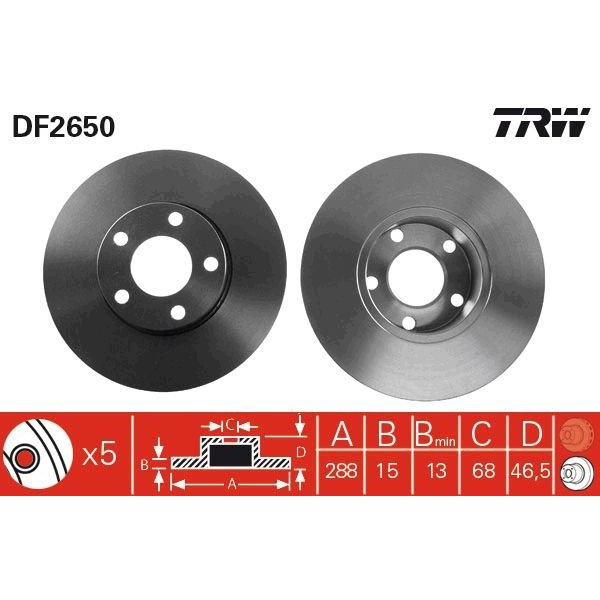 Снимка на Спирачен диск TRW черен DF2650 за Audi 100 Sedan (44, 44Q, C3) 2.3 E - 133 коня бензин