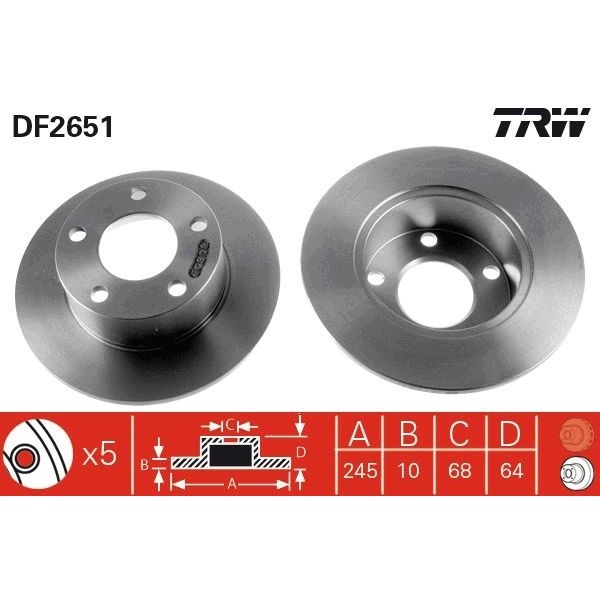 Снимка на Спирачен диск TRW черен DF2651 за Audi A6 Avant (4A, C4) 2.8 quattro - 174 коня бензин