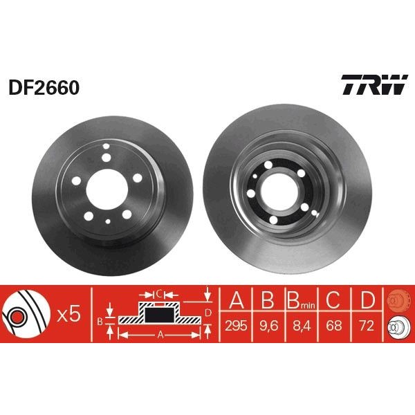 Снимка на Спирачен диск TRW черен DF2660 за Volvo C70 Convertible 2.0 T - 226 коня бензин