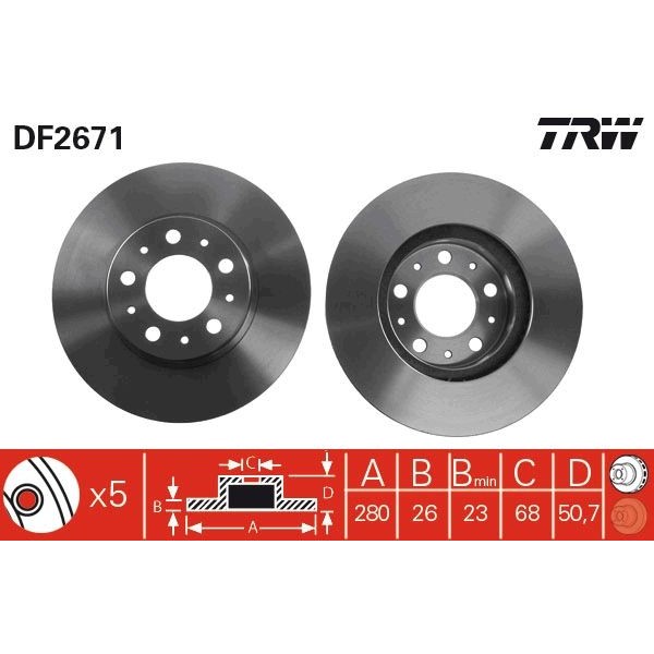 Снимка на Спирачен диск TRW черен DF2671 за Volvo V70 Estate (P80) 2.4 - 140 коня бензин