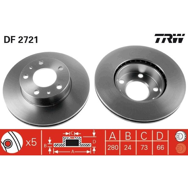 Снимка на Спирачен диск TRW черен DF2721 за Fiat Ducato BUS 250 160 Multijet 2,3 D - 160 коня дизел