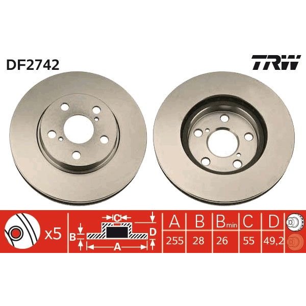 Снимка на Спирачен диск TRW черен DF2742 за Toyota Carina E Sedan (T19) 1.6 (AT190) - 107 коня бензин