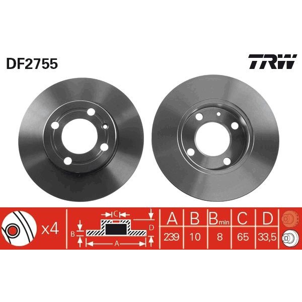 Снимка на Спирачен диск TRW черен DF2755 за Seat Arosa (6H) 1.0 - 50 коня бензин