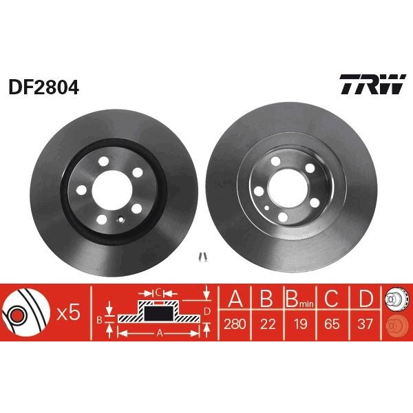 Снимка на Спирачен диск TRW черен DF2804 за Seat Leon (1M1) 1.4 16V - 75 коня бензин