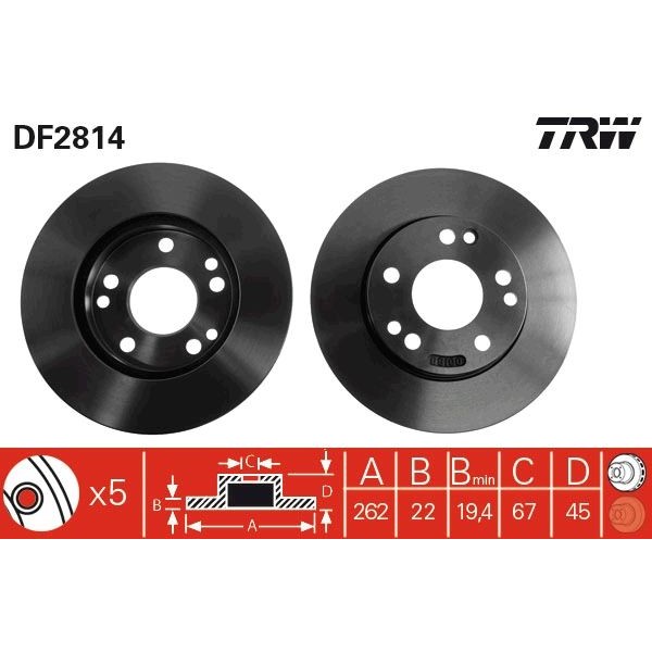 Снимка на Спирачен диск TRW черен DF2814 за Mercedes 190 (w201) E 2.6 - 166 коня бензин