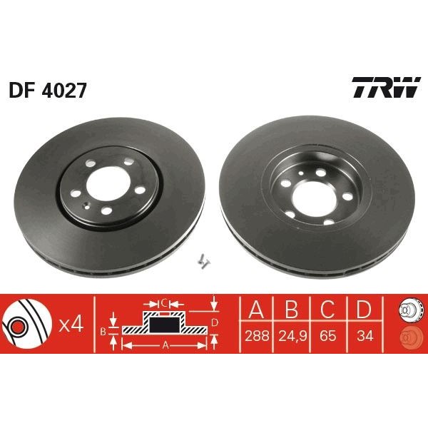 Снимка на Спирачен диск TRW черен DF4027 за Seat Leon (1M1) 1.6 16 V - 105 коня бензин