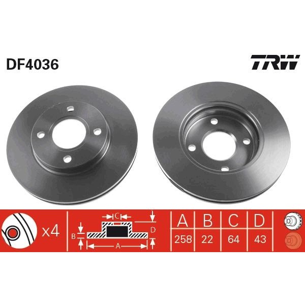 Снимка на Спирачен диск TRW черен DF4036 за Ford Fusion (ju) 1.6 TDCi - 90 коня дизел