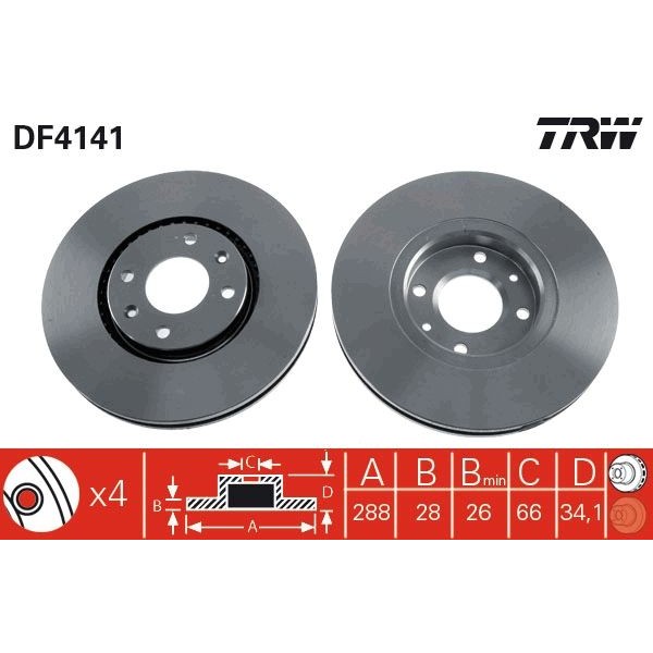 Снимка на Спирачен диск TRW черен DF4141 за Citroen Xantia Break X2 2.0 HDI 109 - 109 коня дизел
