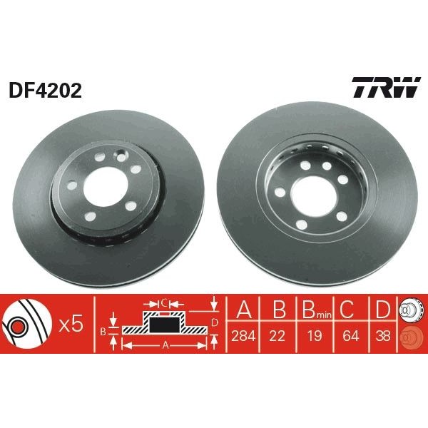 Снимка на Спирачен диск TRW черен DF4202 за MG 6 Hatchback 1.8 - 133 коня бензин