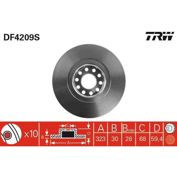 Снимка на Спирачен диск TRW черен DF4209S за Audi A8 Limousine (4D2, 4D8) S8 quattro - 360 коня бензин