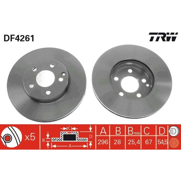 Снимка на Спирачен диск TRW черен DF4261 за Mercedes E-class Estate (s211) E 200 CDI (211.207) - 136 коня дизел