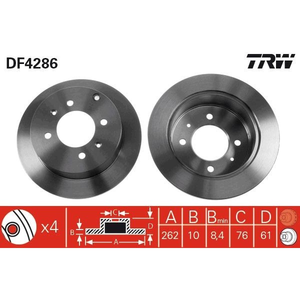 Снимка на Спирачен диск TRW черен DF4286 за Kia Magentis (GD) 2.5 V6 - 169 коня бензин