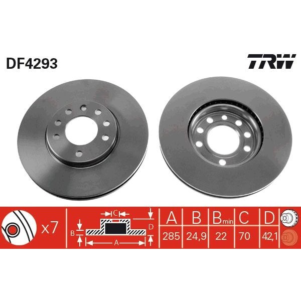 Снимка на Спирачен диск TRW черен DF4293 за CADILLAC BLS 2.0 T Flexpower - 200 коня Бензин/Етанол