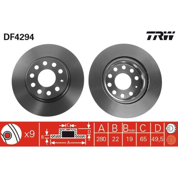 Снимка на Спирачен диск TRW черен DF4294 за VW Beetle Convertible (5C7) 2.0 TDI - 110 коня дизел