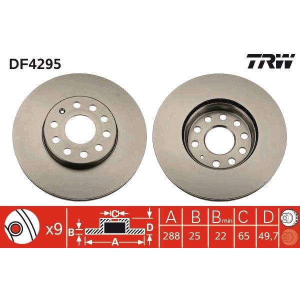 Снимка на Спирачен диск TRW черен DF4295 за Seat Leon (1P1) 2.0 TDI 16V - 140 коня дизел
