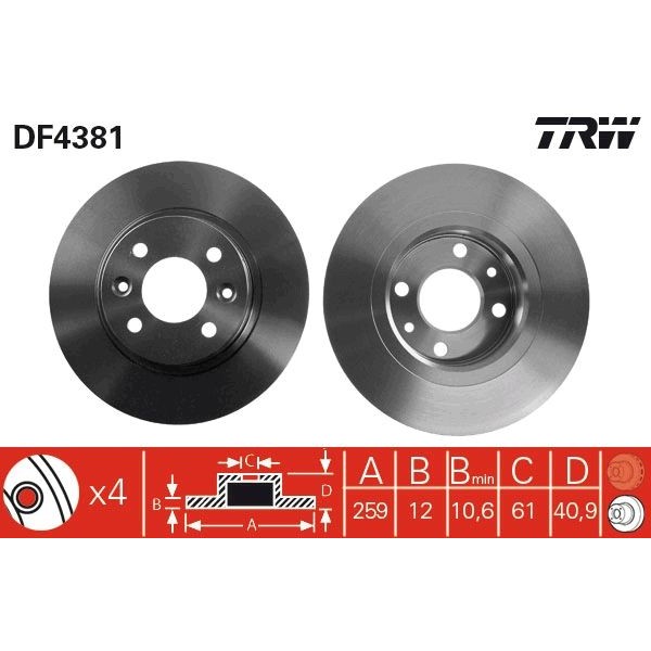 Снимка на Спирачен диск TRW черен DF4381 за Dacia Sandero 1.5 dCi - 88 коня дизел