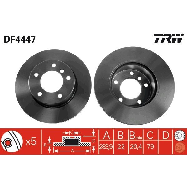 Снимка на Спирачен диск TRW черен DF4447 за BMW 1 E81 116 i - 122 коня бензин