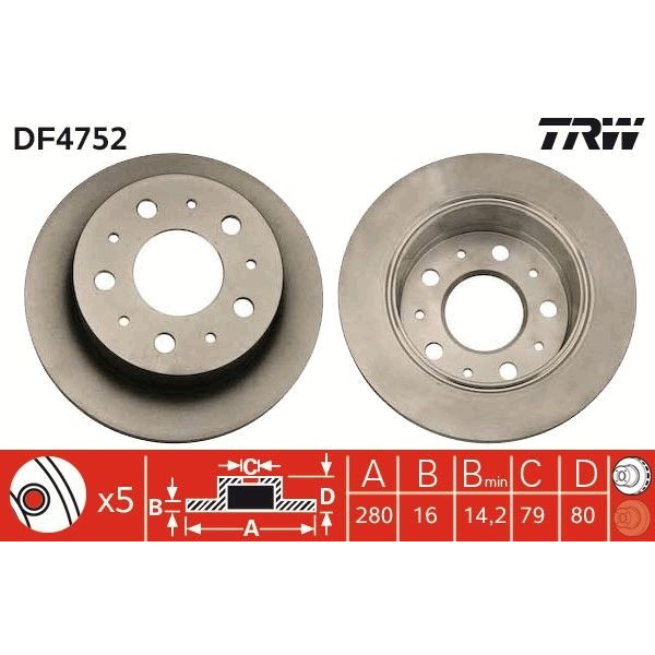 Снимка на Спирачен диск TRW черен DF4752 за Fiat Ducato BUS 250 160 Multijet 2,3 D - 160 коня дизел