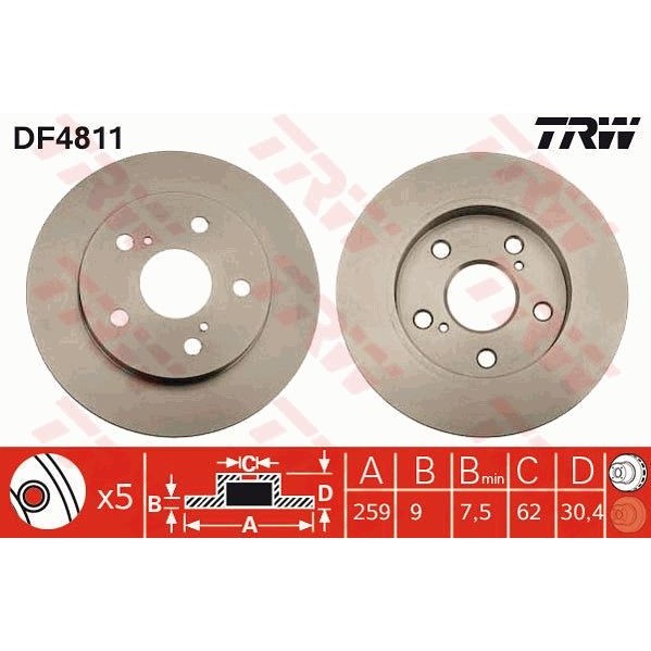 Снимка на Спирачен диск TRW черен DF4811 за Toyota Auris (ZE15,RE15) 1.6 (ZRE151_, ZRE151R) - 132 коня бензин