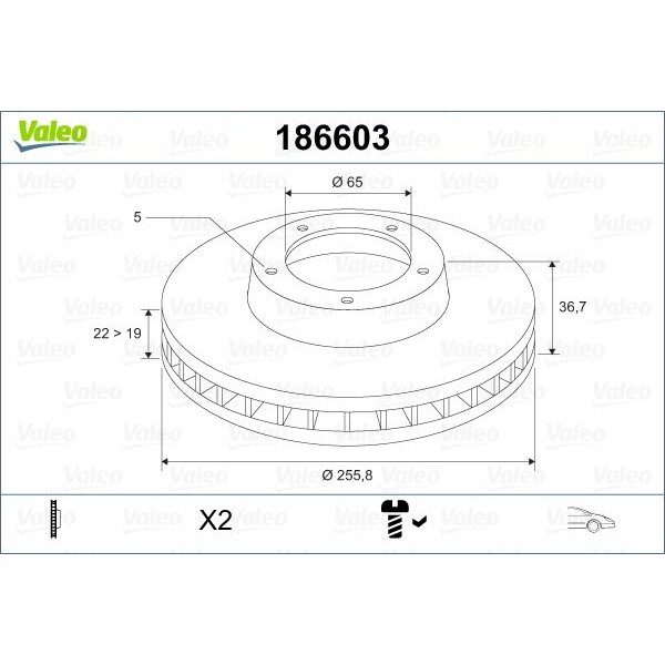 Снимка на Спирачен диск VALEO 186603 за Seat Leon (1M1) 1.4 16V - 75 коня бензин