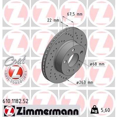Снимка на Спирачен диск ZIMMERMANN 610.1182.52 за Volvo 240 Saloon (P242, P244) 2.3 - 136 коня бензин