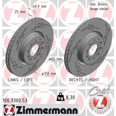 Снимка на Спирачен диск ZIMMERMANN BLACK Z 100.3300.53 за VW Jetta 6 (162) 1.6 - 105 коня бензин