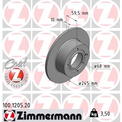 Снимка на Спирачен диск ZIMMERMANN COAT Z 100.1205.20 за Audi 80 Sedan (89, 89Q, 8A, B3) 1.8 - 113 коня бензин
