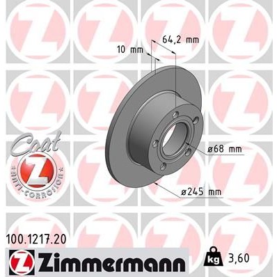 Снимка на Спирачен диск ZIMMERMANN COAT Z 100.1217.20 за VW Passat 4 Sedan (B5,3b2) 1.8 Syncro/4motion - 125 коня бензин