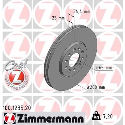 Снимка на Спирачен диск ZIMMERMANN COAT Z 100.1235.20 за Seat Leon (1M1) 1.9 TDI - 90 коня дизел