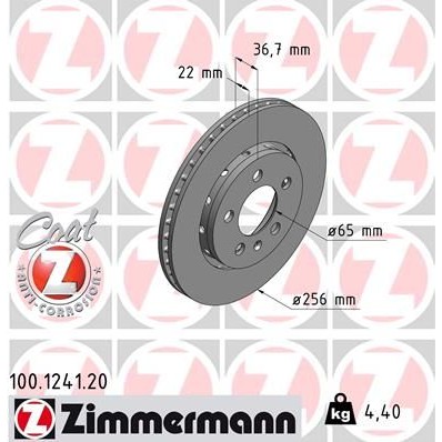Снимка на Спирачен диск ZIMMERMANN COAT Z 100.1241.20 за Seat Leon (1M1) 1.6 16 V - 105 коня бензин
